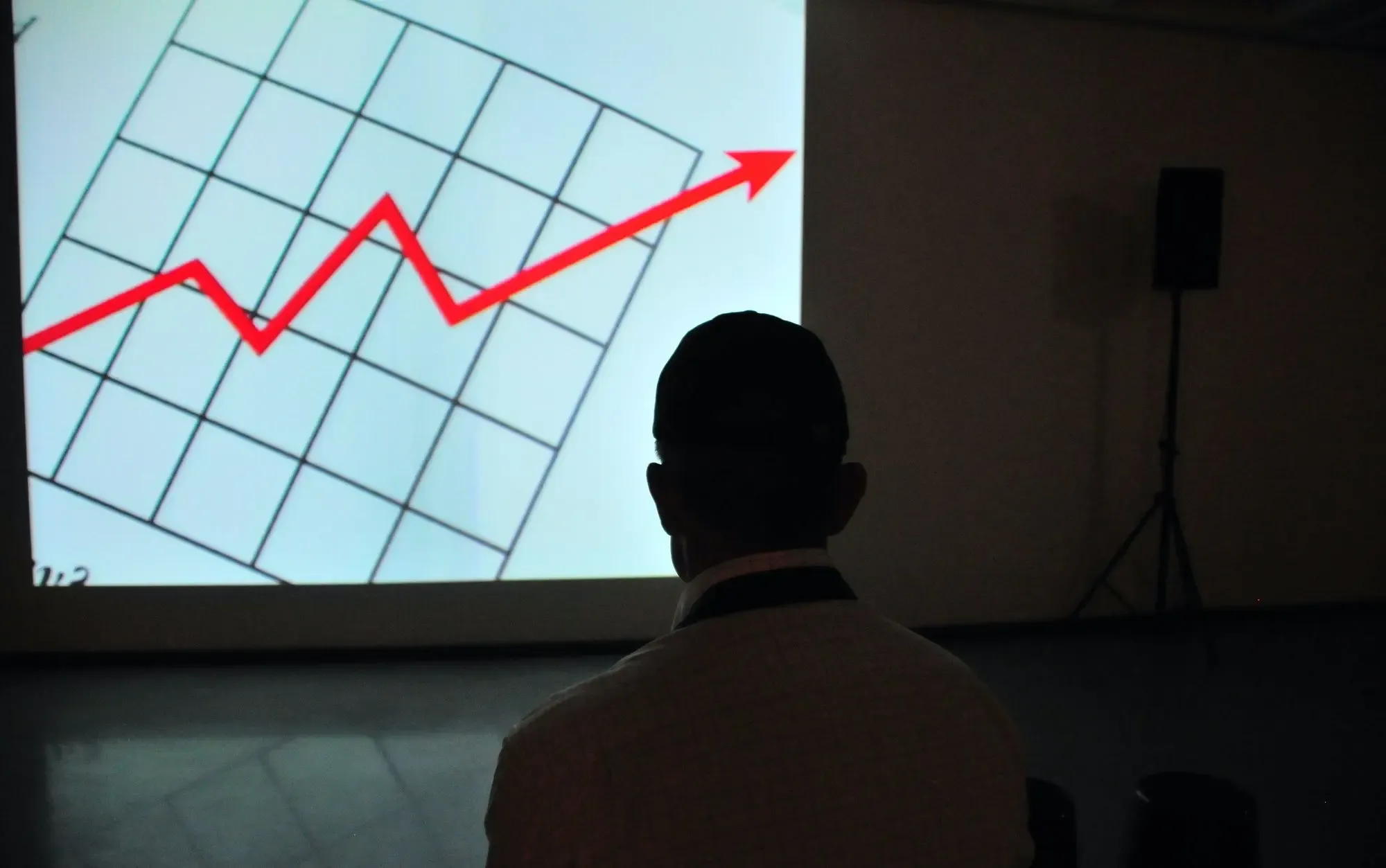 Man looking at a graph photo on projector