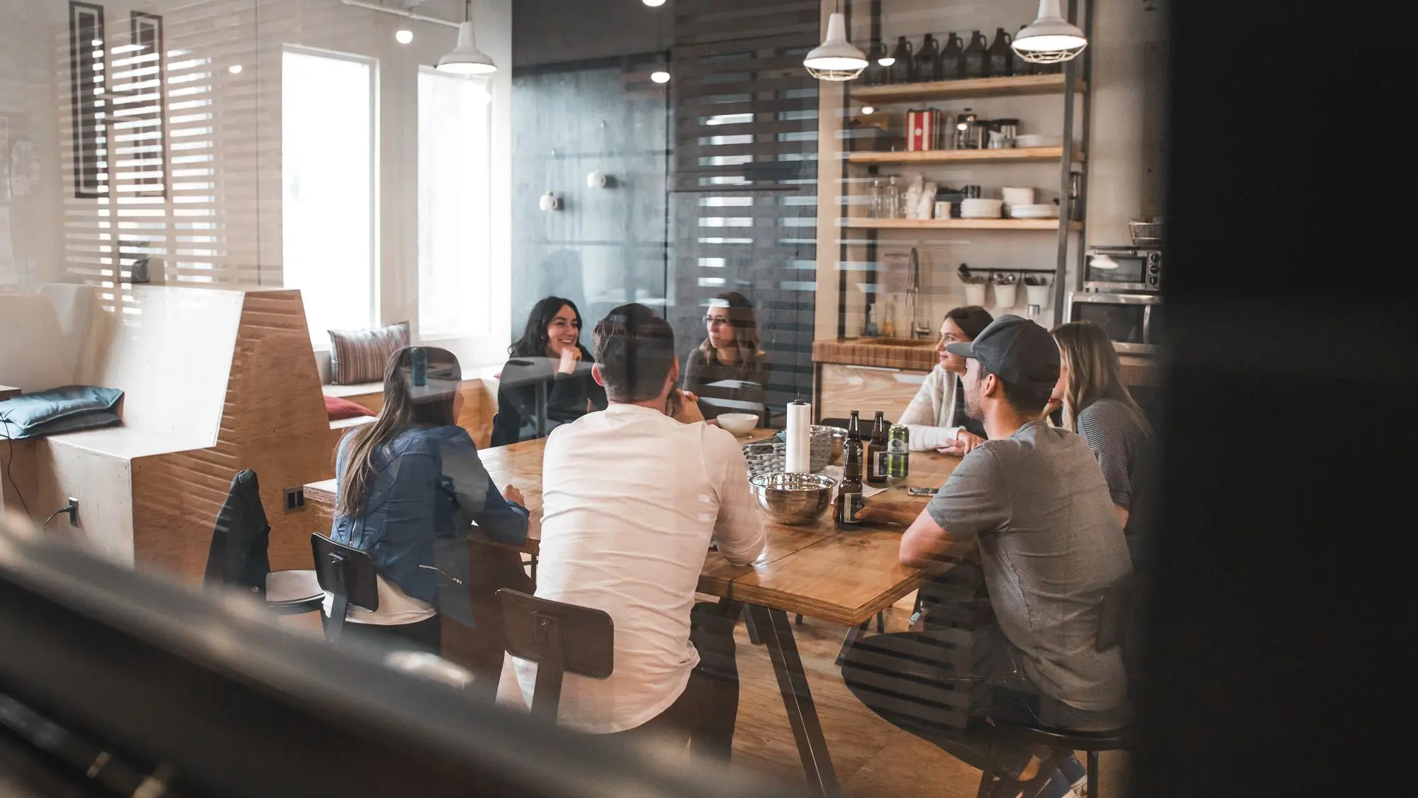 Co-workers interacting each other in an office