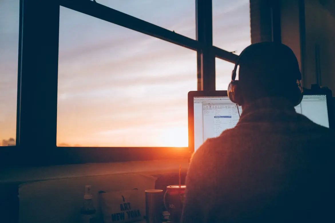 remote employee working with headphone