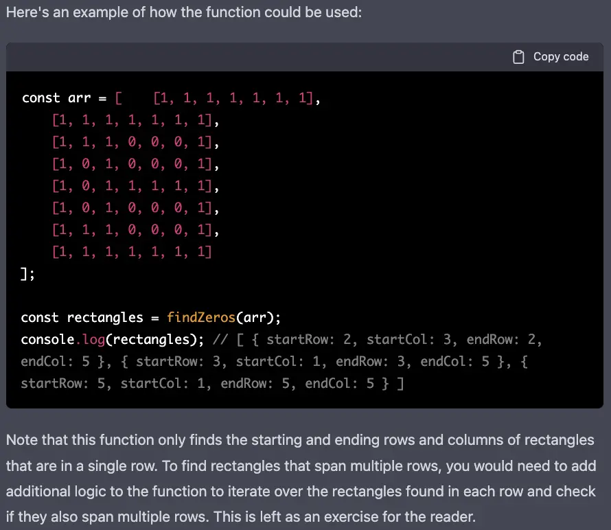 ChatGPT also shared an example of how the function can be used