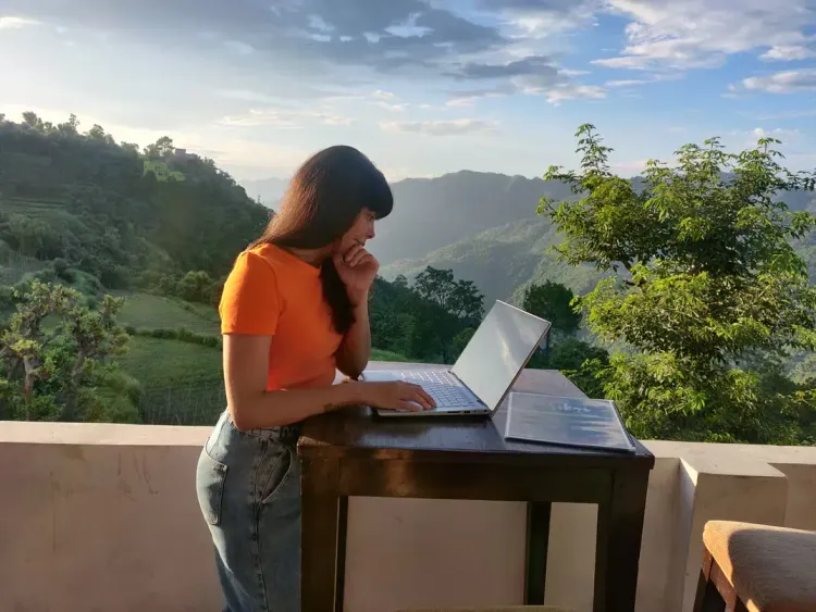 woman engaged in remote work