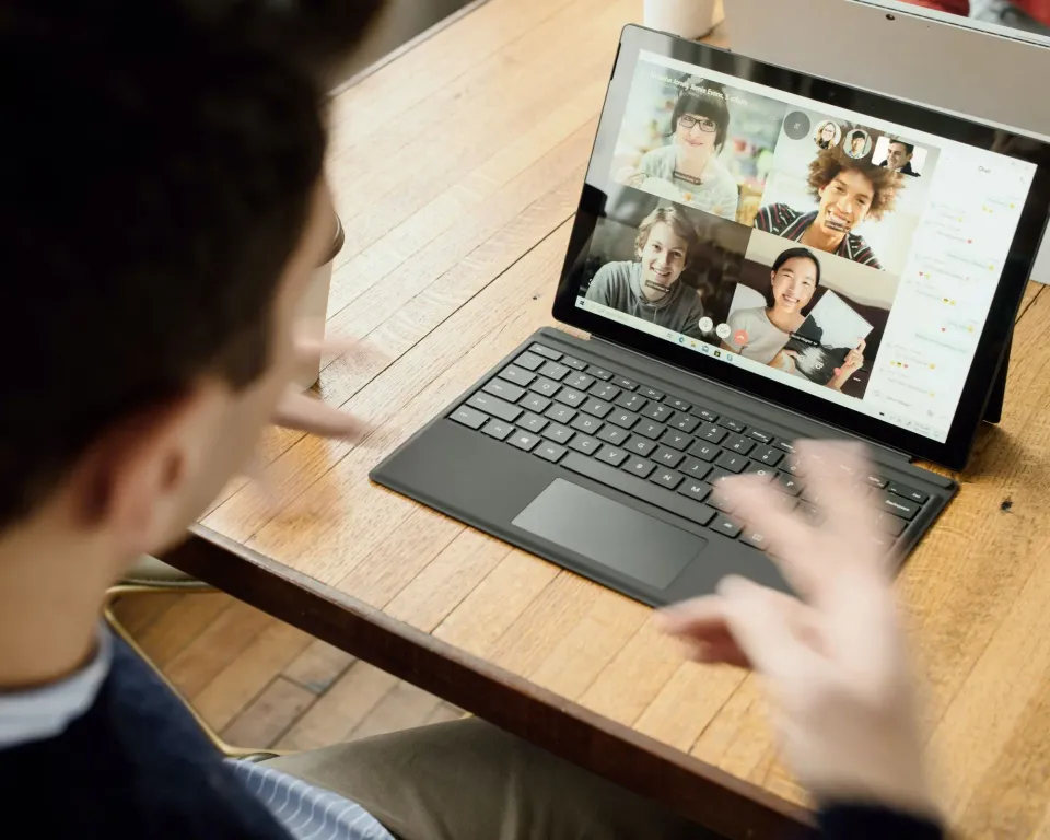 Employees in a remote meeting