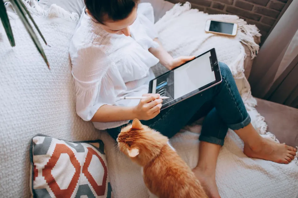 Person engaged in remote work at home